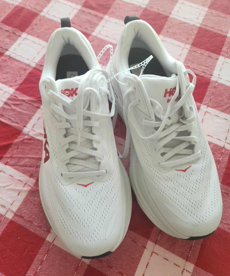 HOKA Running Shoes – Size US 10 (White/Red)
