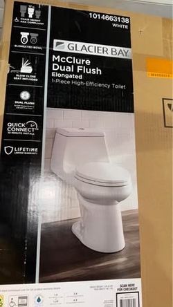 McClure 12 inch Rough In One-Piece 1.1 GPF/1.6 GPF Dual Flush Elongated Toilet in White Seat Include
