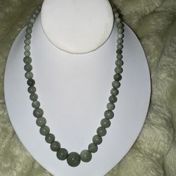 6-14mm Natural A Green Jade Round Gemstone Beads Necklace, 18"