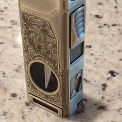 Scotte Cigar Lighter, 4 Jet Butane, Built In Cutter