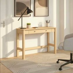 Walker Edison Penelope Modern Writing Desk with Drawer Storage, 44 Inch, Coastal Oak