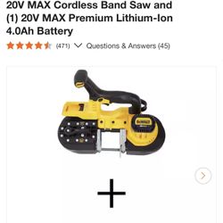 DEWALT 20V MAX Cordless Band Saw and (1) 20V MAX Premium Lithium-Ion 4.0Ah Battery 