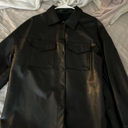 Black Over Sized Leather Jacket  Size M 