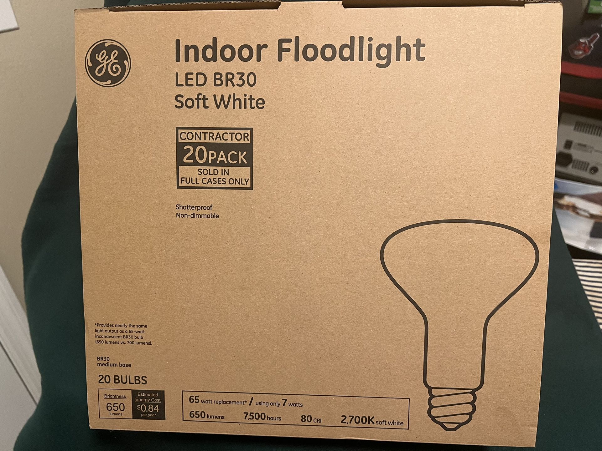 20 PACK GE LED INDOOR FLOODLIGHT 65 WATT BULBS SOFT WHITE 