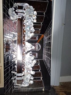 Antique carved mother of pearl mosaic last supper. 47" x 24"