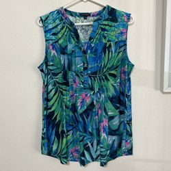 Ava & Grace Blue and Green Tropical Blouse