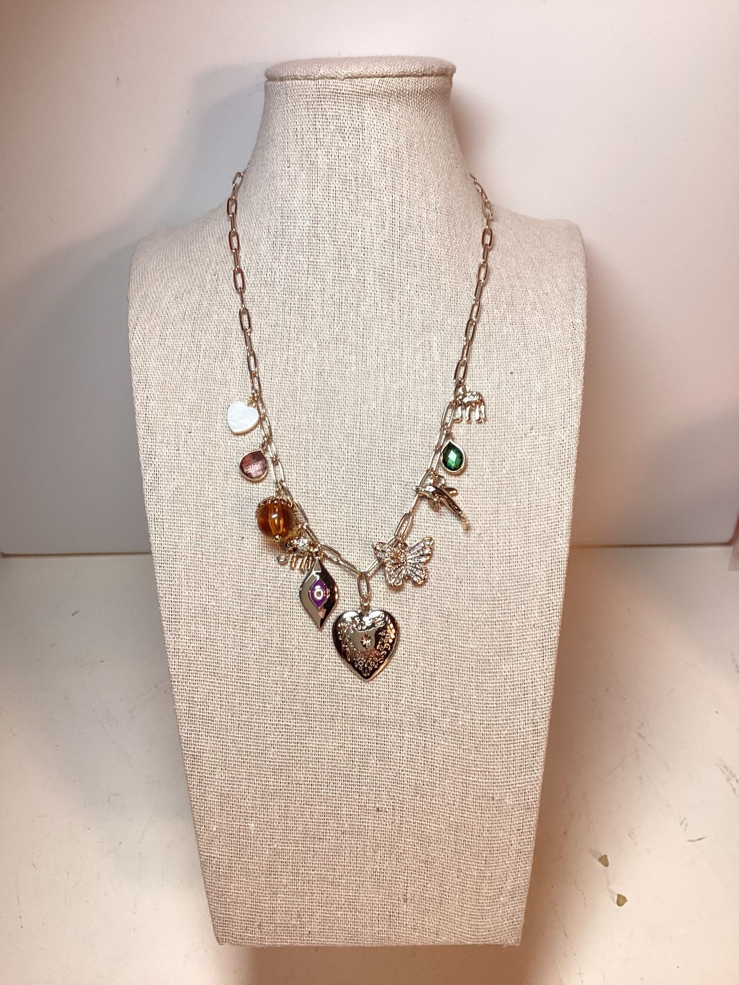Loft Signed Goldtone Charm Necklace 