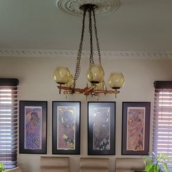 Antique MOSAIC Chandelier and Matching Vase