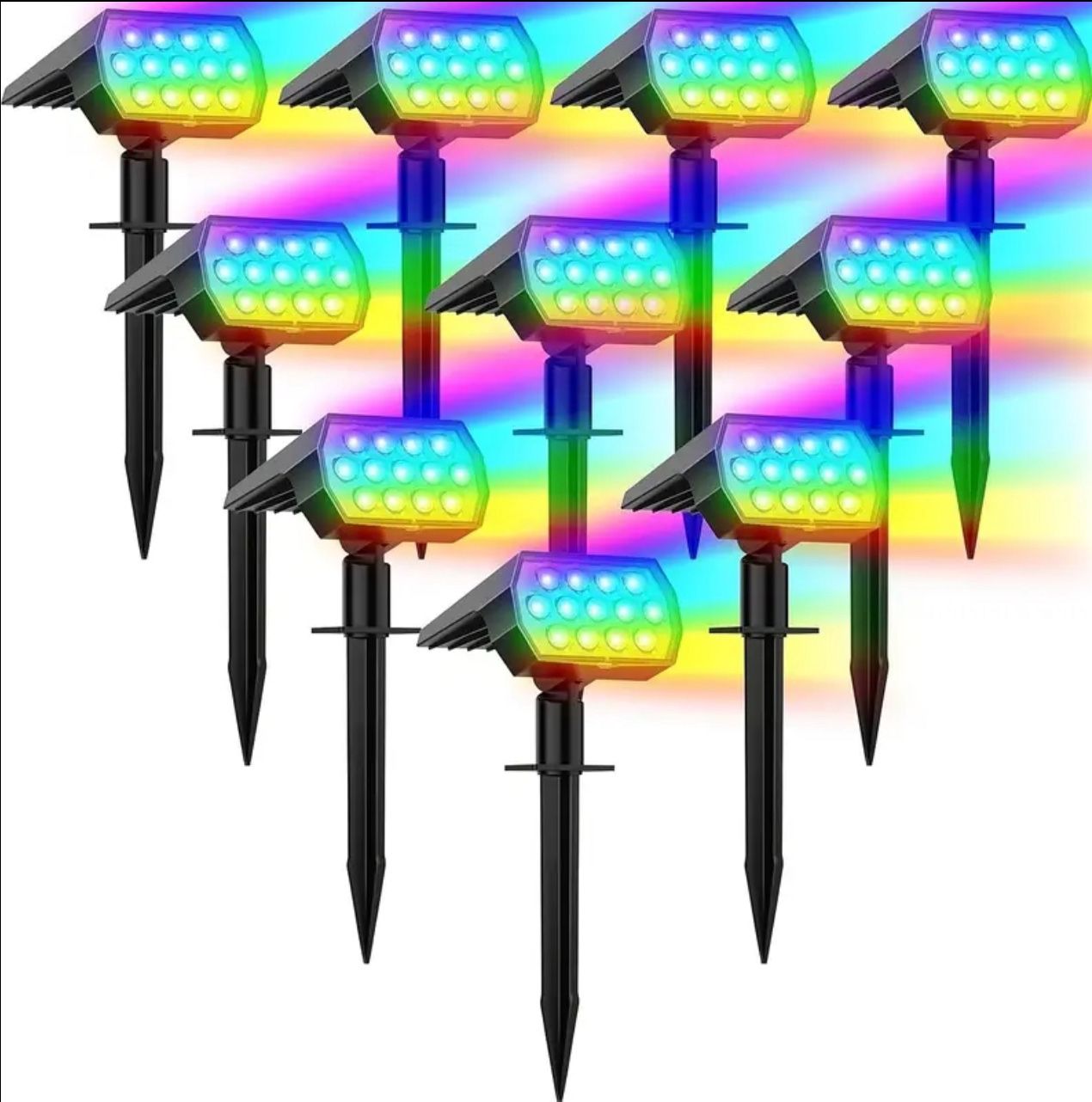 2 pcs Solar Color Changing Spot Lights Outdoor with 7 Modes, Multicolor RGB