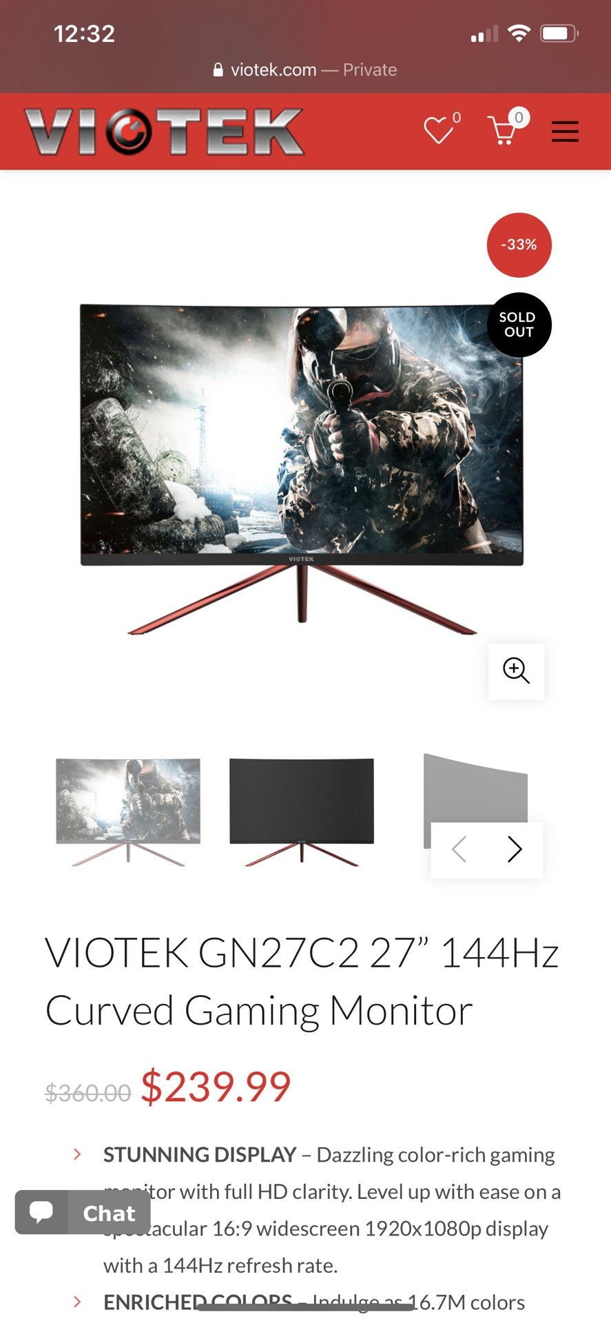 VIOTEK GN27C2 27” 144Hz Curved Gaming Monitor