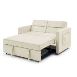 Loveseats Sofa Bed with Pull-out Bed,Adjsutable Back and Two Arm Pocket,Beige (54.5x33x31.5)