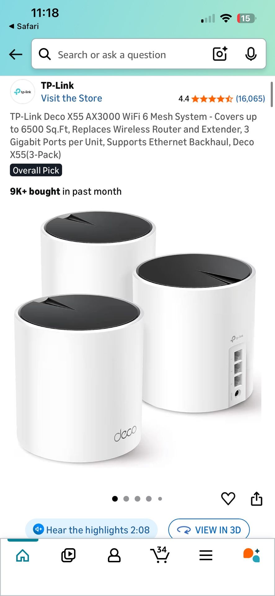 Deco Ax3000 wifi 6 ethernet mesh system 