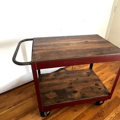 Industrial Vintage Metal and Wood Cart on Wheels