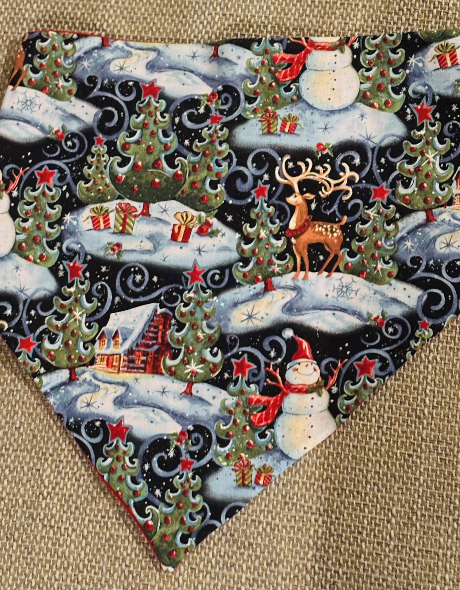 Christmas Reversible Dog Bandanna Size XL One of a Kind Handmade