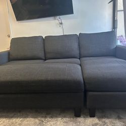 Convertible Sectional Sofa Couch with Storage Ottoman, L-Shaped Wide Reversible Chaise with Linen Fabric (Charcoal Grey)