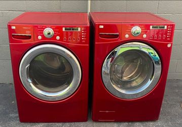 LG STEAM FRESH RED EXTRA LARGE FRONT LOAD WASHER AND GAS DRYER SET