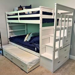 NEW 🚥 $20 Down Payment Finance 🚥 Allentown White Twin/ Twin Bunk Bed & Trundle