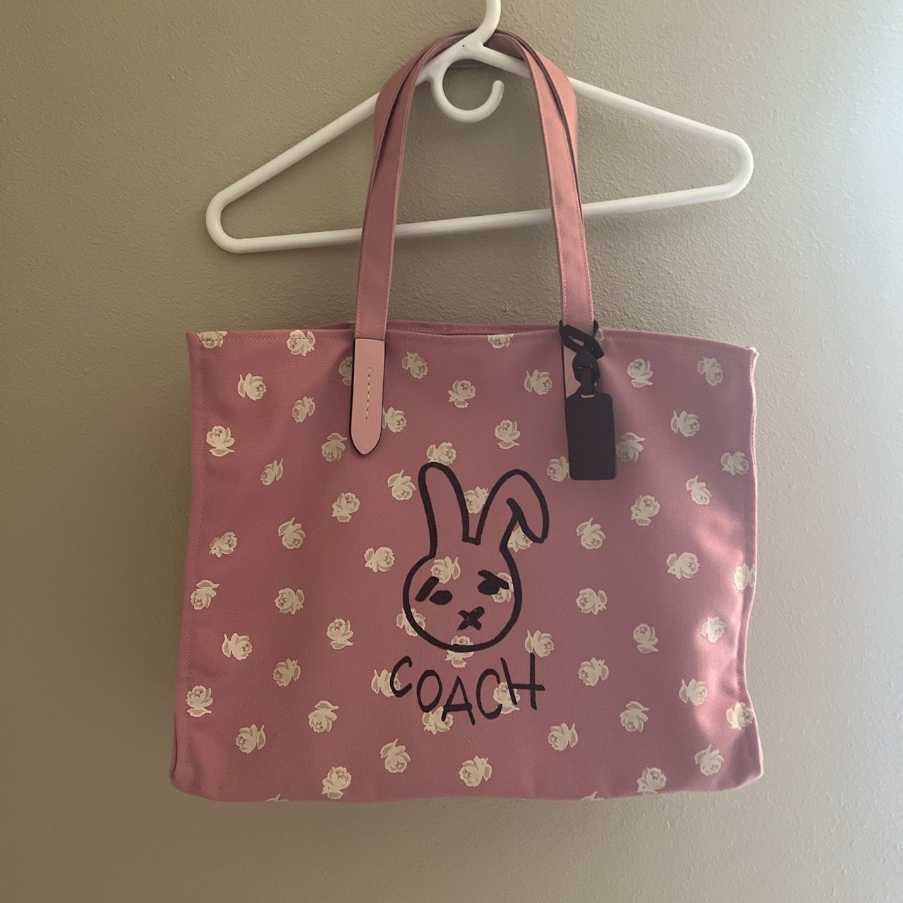 Coach Bunny Graphic Pink Canvas Tote Handbag Bag 