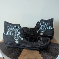 ONE OF A KIND Chuck Taylor Converse Hi High Tops Black Monochrome Rabbit Green Fae Size 7.5/9.5