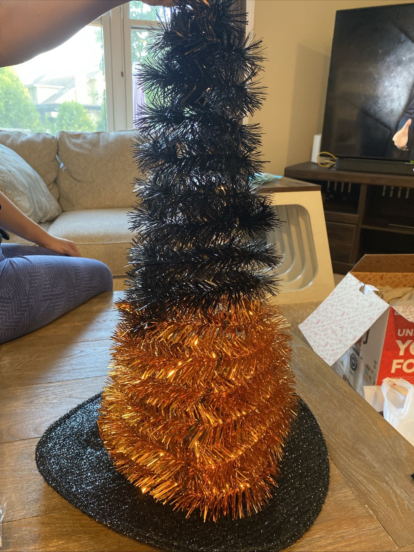 Halloween Witch Hat 16” Round 24”Tall Decorative Decoration Black Orange