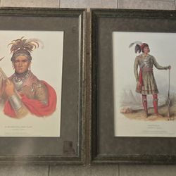 Vtg McKenney Hall Seneca & Asseola Native American Framed Litho Portraits 28x24"