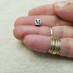 Sterling Silver Letter M Block Initial Pendant Charm
