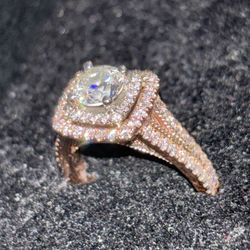 14k Rose Gold Double Halo Engagement Ring 