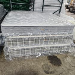 New mattress, boxprings & metal frame, all sizes available twin mattress at $99. Hablamos Espanol.