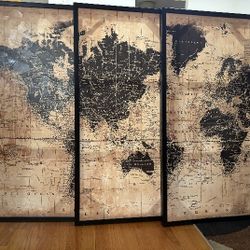 3-Piece Map Of The World Canvas Art