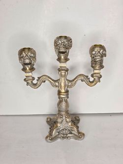 Martha Stewart Gothic Skull Gold Candelabra Hear See Speak No Evil Halloween
