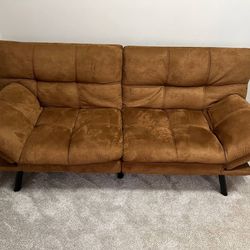 Convertible Futon Sofa Bed – Brown Microfiber, Like New