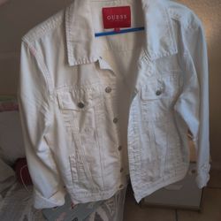 Guess Men White Jeans Jacket Medium 