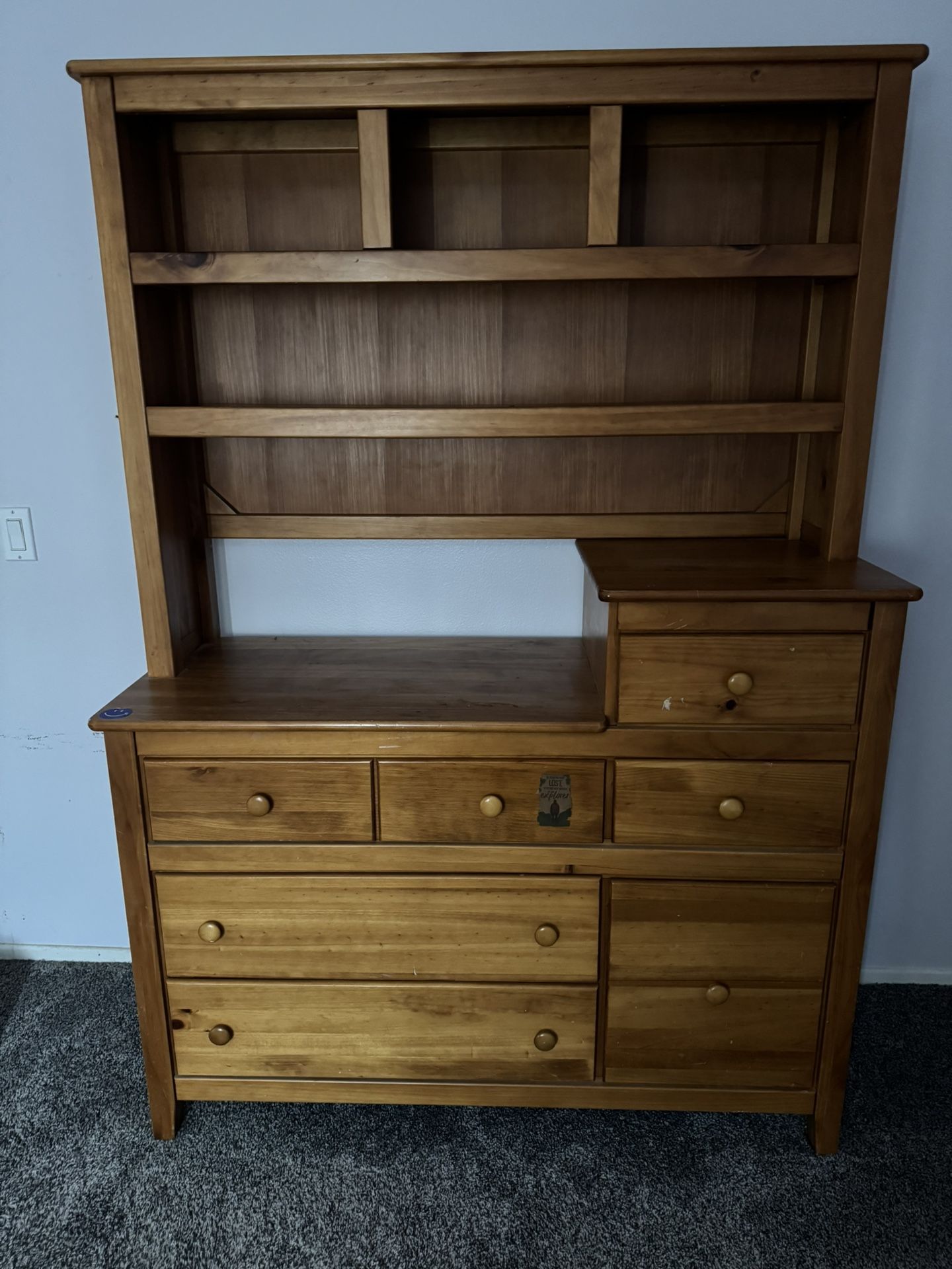 Wood Dresser With Detachable Hutch And Baby Changing Area