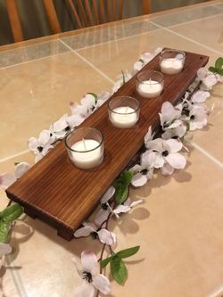 Wooden Glass Votive Candle Holder Farmhouse Country Rustic Table Centerpiece