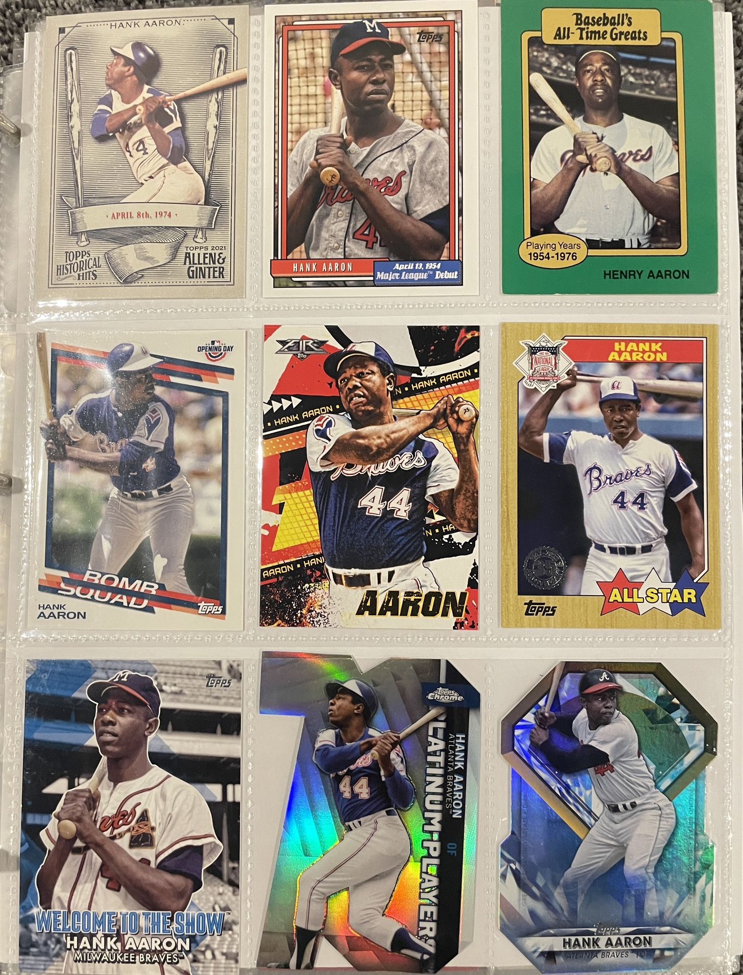 MLB Hall of Fame Baseball cards collection Hank Aaron, Richie Ashburn, Harold Baines