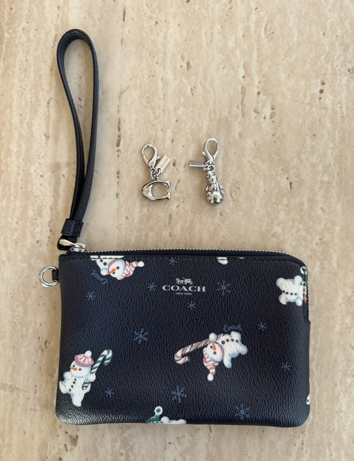 Women  Snowman Print Zip Wristlet-Coach 