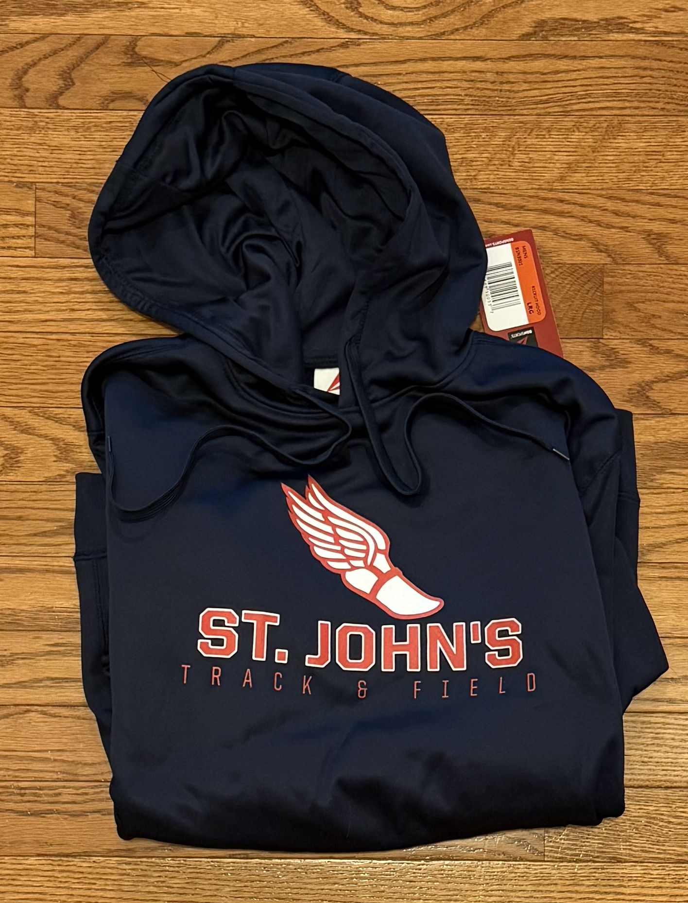 NWT ST. JOHN’S UNIVERSITY TRACK & FIELD NAVY BLUE HOODIE SWEATSHIRT PULLOVER (L)