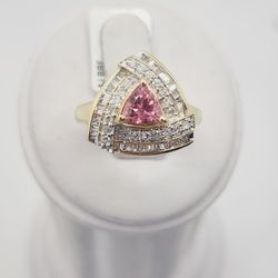 14k Gold 0.60ctw Diamond 0.40ct Pink Tourmaline Ring