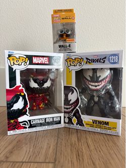 Funko PoP EXCLUSIVE WALL E, venom rivals, carnage iron man