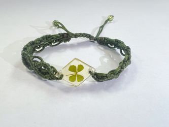 Handmade REAL Four Leaf Clover Hand- Knitted Knots Rope Bracelet Luck Adjustable Gift Friendship Green Diamond Resin