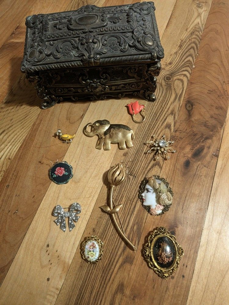 Antique Broches With Free Jewelry Box