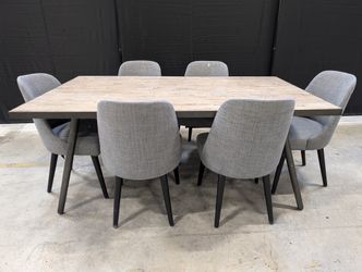 Industrial Style Rectangular Dining Conference Table with Six Chairs