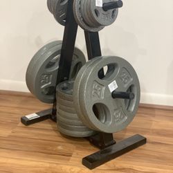 New Standard Weight Plates, Rack, Bars - Complete Set $500.00