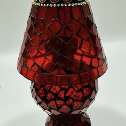 Vintage Tealight Candle Lamp Stained Glass Home Decor Red* 8"