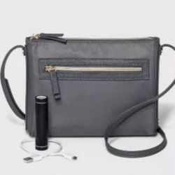 Women's Front Zip Tech Crossbody Bag With Portable Charger.