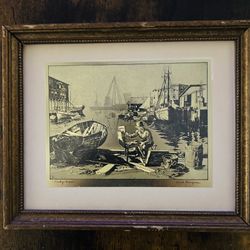 2 Framed Prints-Lionel Barrymore's "Purdy's Basin"/Little Boatyard, Venice" by the American actor and artist Lionel Barrymore.