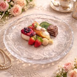 NEW!!  Vintage HOME BEAUTIFUL Crystal Rose Pearls Serving Platter Tray 14” Original BOX/Open BOX  WY  001/001