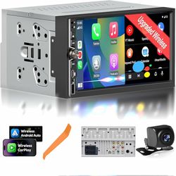 7" Double Din Car Stereo w/ Wireless CarPlay Android Auto & Backup Camera