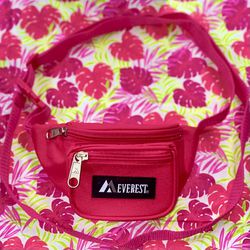 Vintage 00s Everest Pink Nylon 2 Pocket Unisex Mini Waist Bag Fanny Pack 8x4.5"