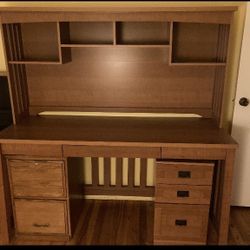 Large Computer Desk With Clean File Cabinet & Draws